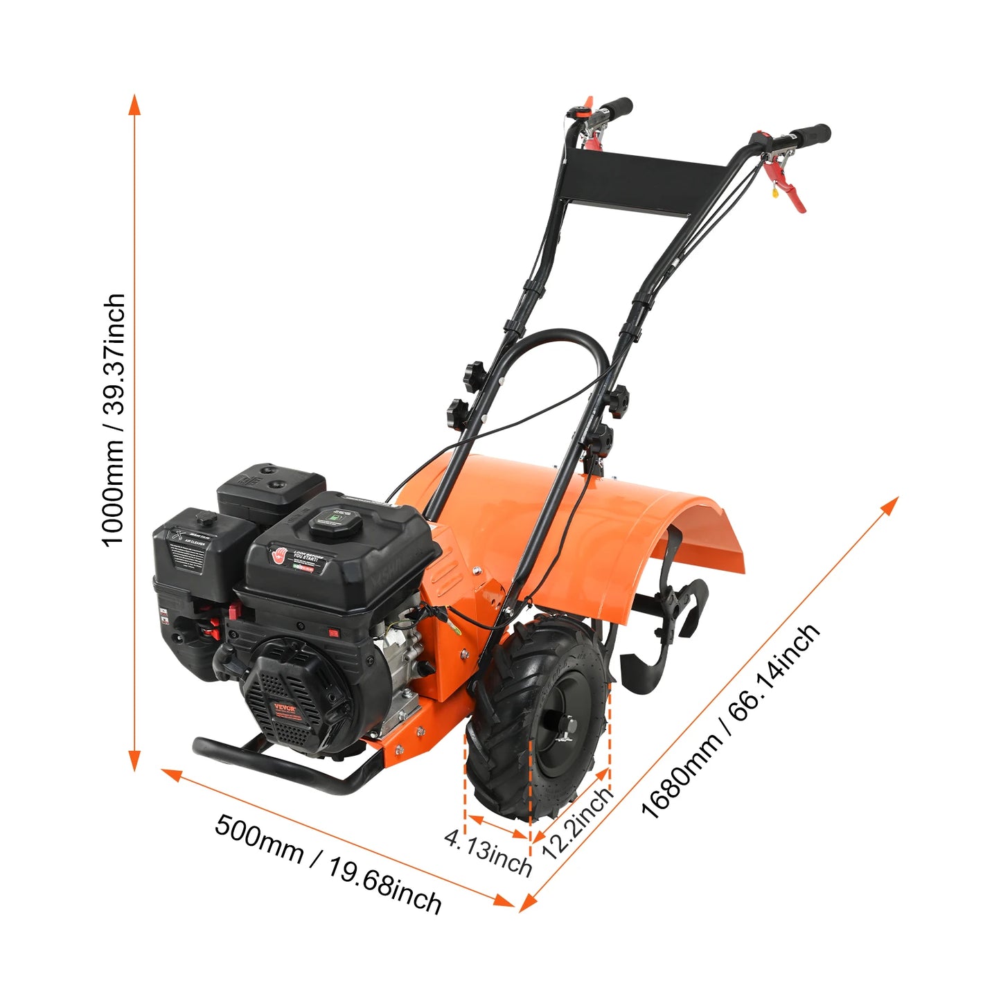 Kultivátor VEVOR s plynovým pohonom 38 CC, záhradné 4 oceľové nastaviteľné predné prsty na obrábanie trávnikov v záhradách a poľných pôdach
