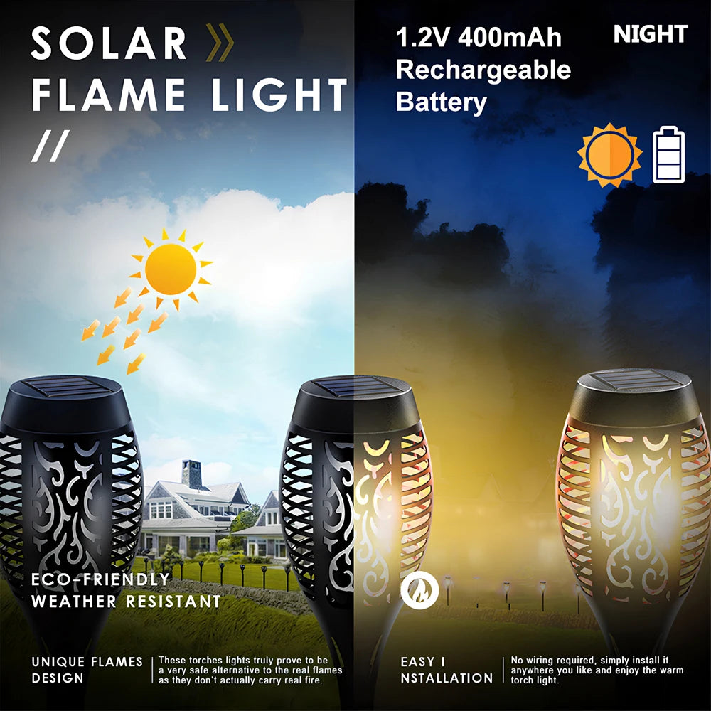 1/2/4/8 ks Svietidlá so solárnym plameňom 12LED žiaroviek Blikajúce Vodotesné Záhradné Dekorácie Vonkajšie Trávnikové Cestičky Dvor Patio Nočné podlahové svietidlá