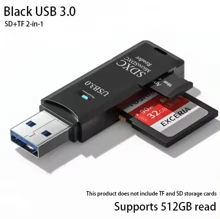 Multifunkčná vysokorýchlostná čítačka kariet 2 v 1 USB 3.0/2.0 Podporuje počítač TF+SD, fotoaparát tabletu, laptop, montáž do auta