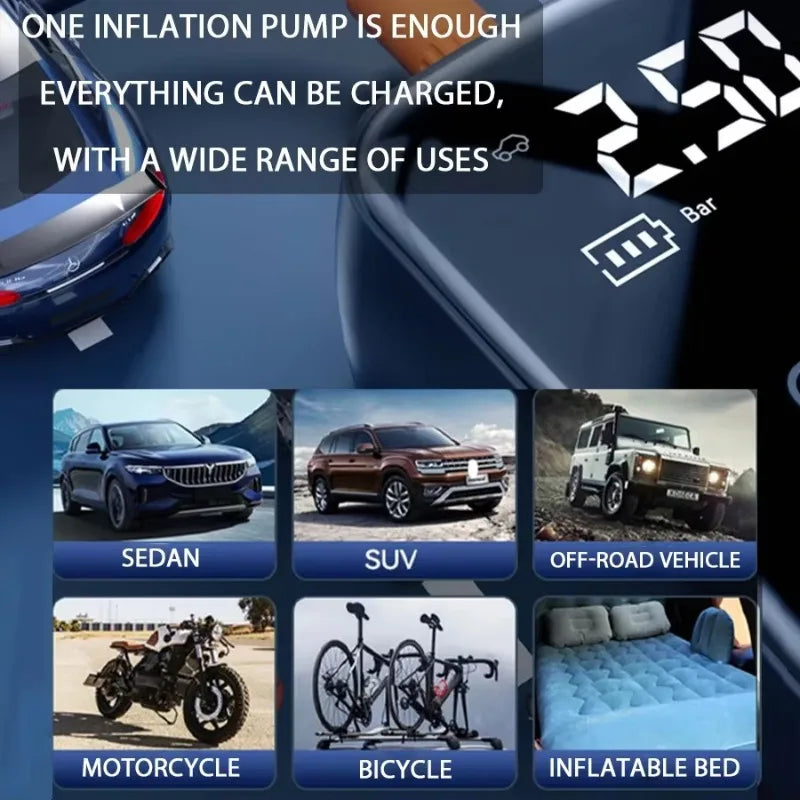 Bezdrôtové elektrické motocyklové vzduchové kompresorové čerpadlo na hustenie pneumatík pre motocyklové cyklistické člny AUTO Gule pneumatík