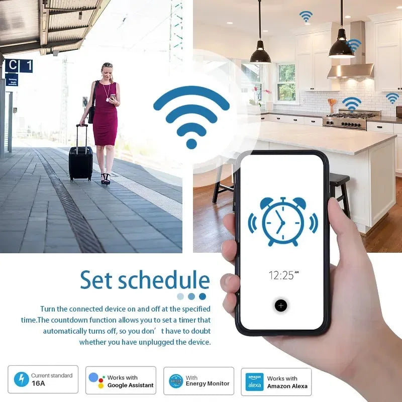 Inteligentná zásuvka Tuya EU16A/20A Wifi inteligentná zástrčka s monitorovaním napájania Podpora diaľkového ovládania APP Smart Life Asistent Google Alexa
