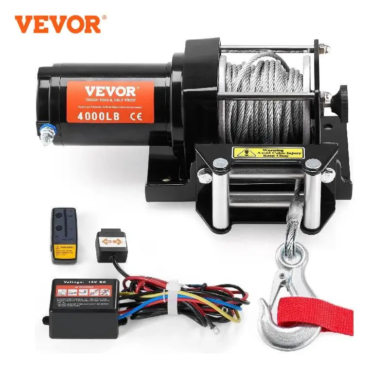 Elektrický navijak VEVOR 4000 libier s 39 stopovým 7 prameňovým oceľovým káblom Bezdrôtové a káblové diaľkové ovládanie ATV/UTV navijak na ťahanie nákladných vozidiel