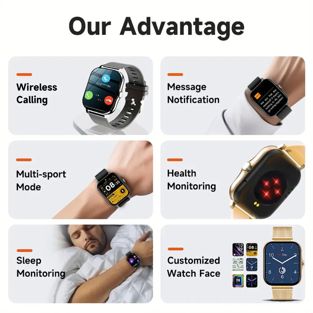 Nové SmartWatch 1,83-palcová veľká farebná obrazovka Plnodotykový vlastný ciferník Inteligentné hodinky Bluetooth Hovor s podporou aplikácií Inteligentné hodinky Ženy Muži
