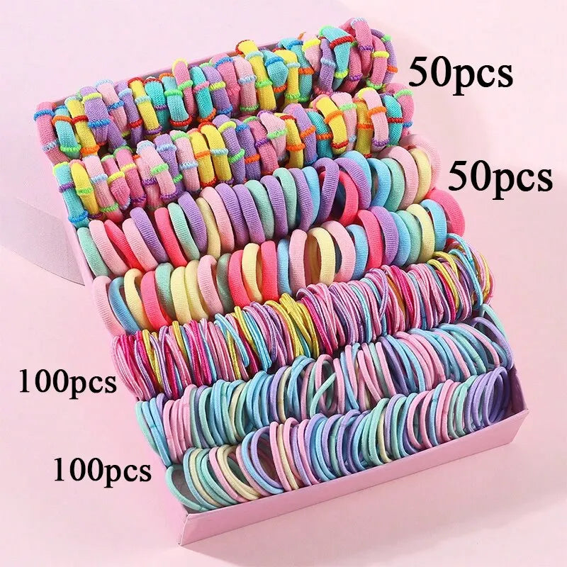 250/300 ks Dievčenské farebné gumičky do vlasov Súprava Nylonová elastická gumička Detský držiak do chvosta Scrunchies Detské vlasové doplnky