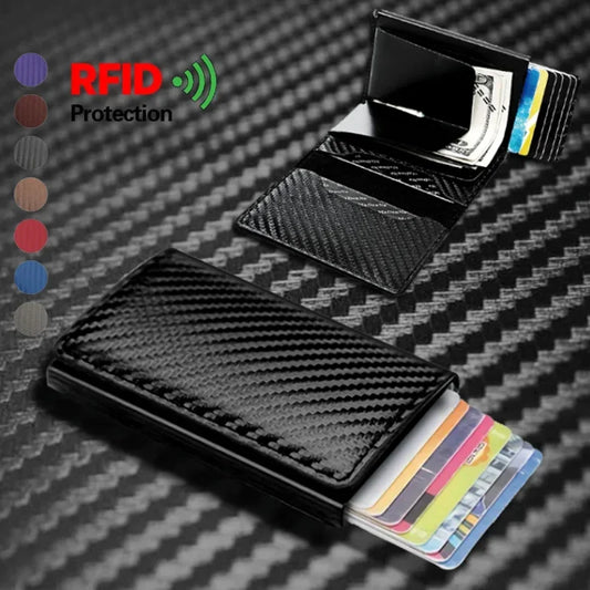 Peňaženka s držiakom na kreditné karty z uhlíkových vlákien Muži Rfid Smart Metal Tenká Tenká Vyskakovacia Minimalistická peňaženka Malá čierna Peňaženka Kovová peňaženka