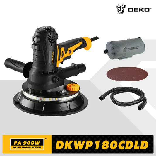 DEKO DKWP180CDLD/DKWP180CD 900W brúska na sadrokartónové dosky prenosný leštiaci stroj s brúsnym papierom LED svetlom a prachovým vrecúškom Clooect
