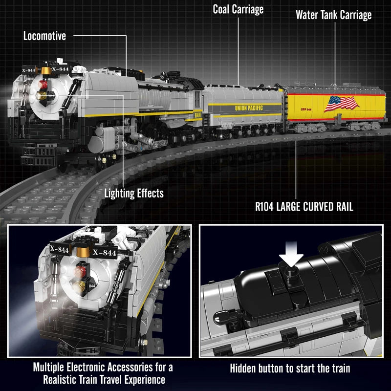 Mold King 12031 technický stavebný blok auta Diaľkové ovládanie Union Pacific 844 zostava modelu parnej lokomotívy Vlak Hračky z tehál
