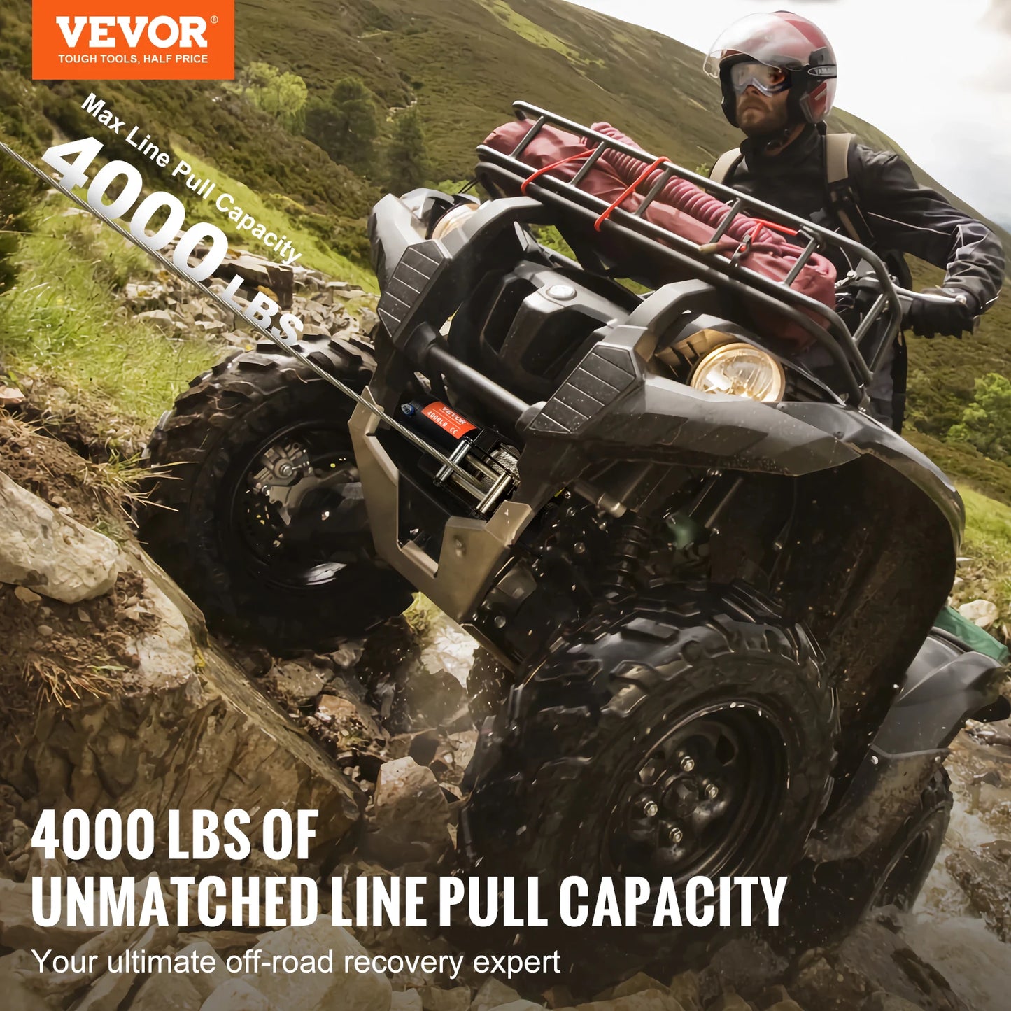 Elektrický navijak VEVOR 4000 libier s 39 stopovým 7 prameňovým oceľovým káblom Bezdrôtové a káblové diaľkové ovládanie ATV/UTV navijak na ťahanie nákladných vozidiel