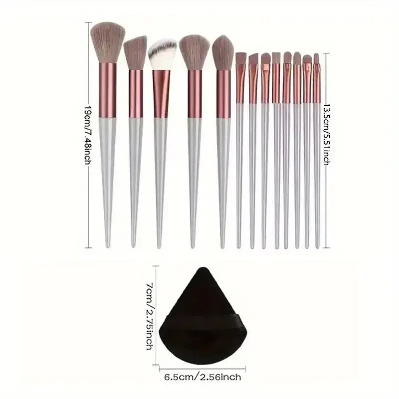 13ks prémiových syntetických nylonových štetinových štetcov na make-up – mäkké, jemné a bez krutosti pre bezchybný podklad, lícenku, púder,