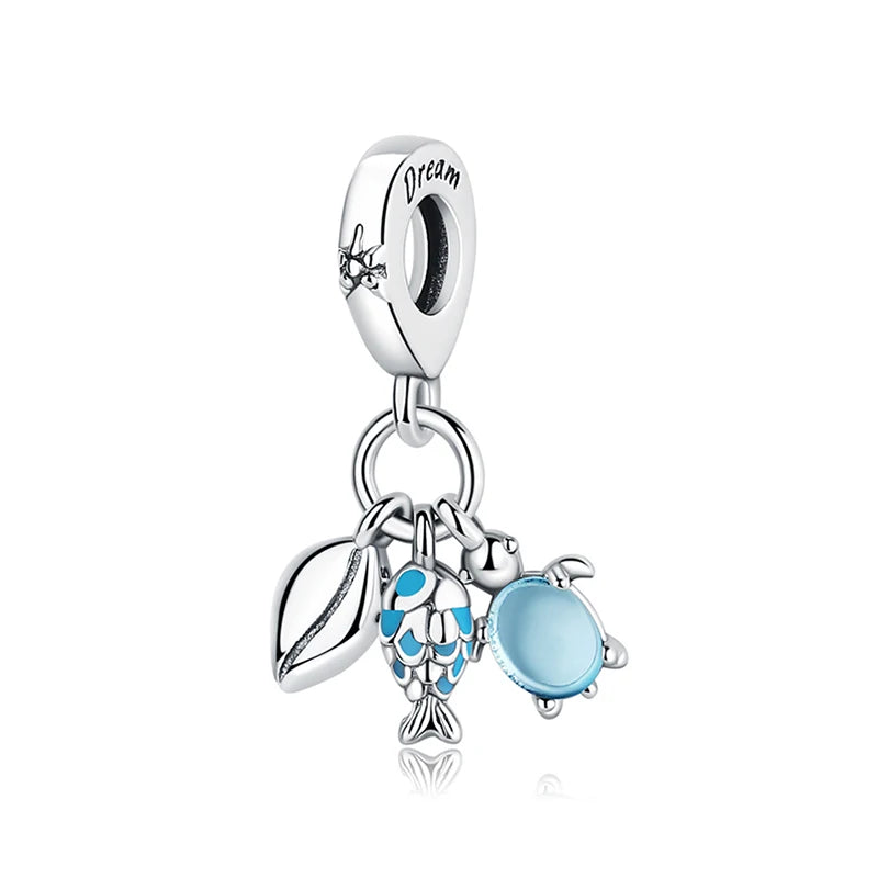 Originálne 925 Sterling Silver Charms Love Heart Korytnačka Murano Glass Prívesok Korálky Fit Pan náramok Náhrdelník Šperky pre ženy