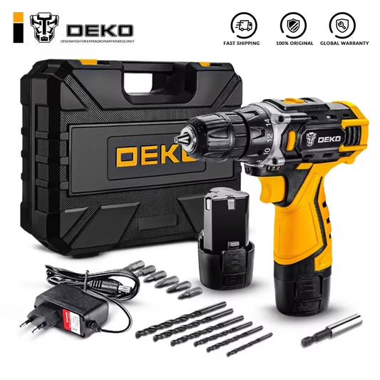 Akumulátorový vŕtací skrutkovač DEKO 12V/16V/20V Mini bezdrôtový napájací ovládač Lítium-iónová batéria LED svetlo Domáce Urob si sám Drevoobrábanie