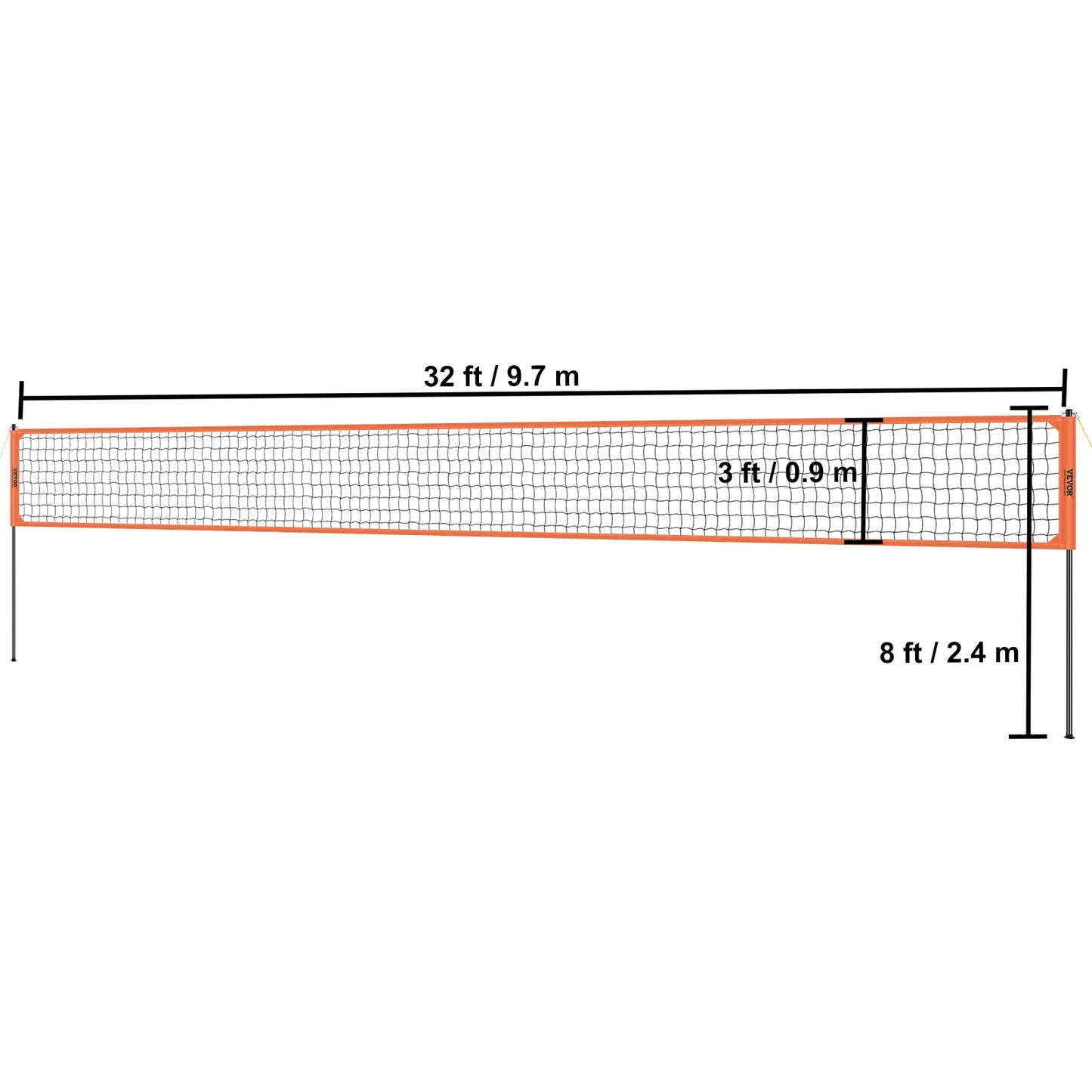 Systém vonkajšej volejbalovej siete VEVOR Oceľové tyče s nastaviteľnou výškou a PVC volejbalovou pumpou Prenosná taška na záhradný trávnik