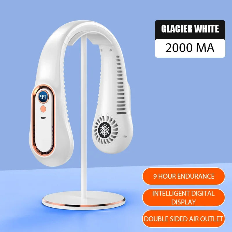 Závesný ventilátor na krk Digitálny displej Výkonný ventilátor Bezlopatkový ventilátor na krk Prenosný mini vzduchový chladič USB nabíjateľné elektrické ventilátory