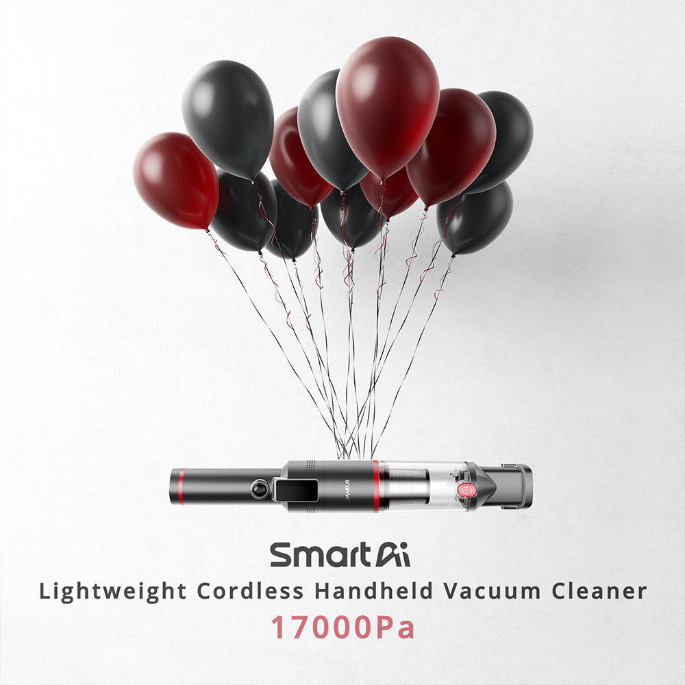 SmartAI H5 Handheld Cordless Vacuum Cleaner, 17KPa Suction Power, 145W Power, 30min Runtime, LED Screen