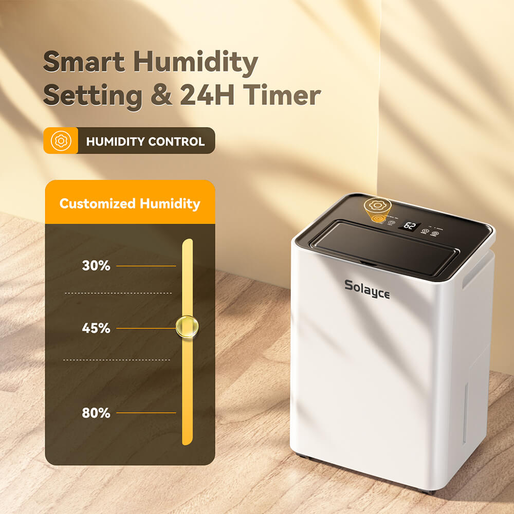 Solayce PD12R-02EE Dehumidifier 12L/24h, 3.2L Large Water Tank, Digital Humidity Display, Coverage Area 35㎡(376 sq. ft), 24H Timer, Ideal for Laundry Drying, Bedroom, Basement, Garage & Kitchen
