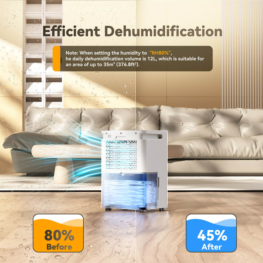 Solayce PD12R-02EE Dehumidifier 12L/24h, 3.2L Large Water Tank, Digital Humidity Display, Coverage Area 35㎡(376 sq. ft), 24H Timer, Ideal for Laundry Drying, Bedroom, Basement, Garage & Kitchen