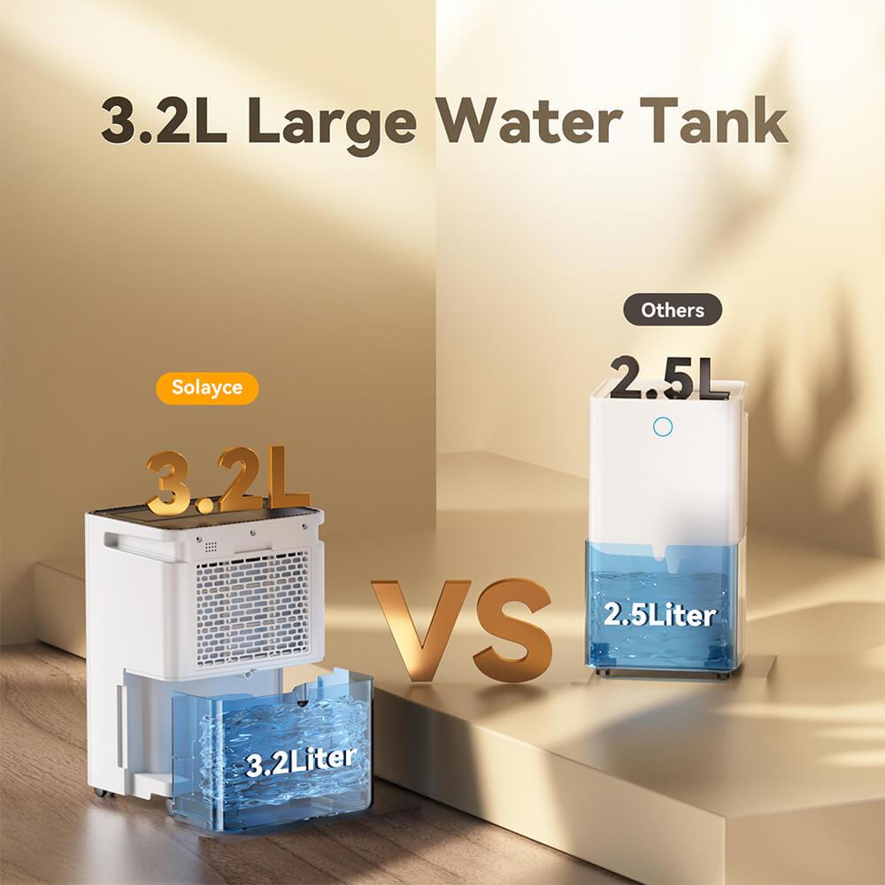 Solayce PD16R-02EE Dehumidifier 16L/24h, 3.2L Large Water Tank, Digital Humidity Display, Coverage Area 50㎡(538 sq. ft), 24H Timer, Ideal for Laundry Drying, Bedroom, Basement, Garage & Kitchen