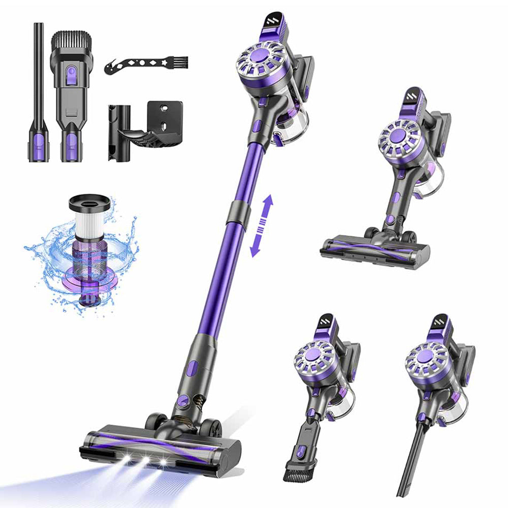 Teendow V07 Cordless Vacuum Cleaner, 12KPa Powerful Suction, 30min Runtime, 2200mAh Battery, 0.9L Dust Cup, 5-Stage Filtration, Wall-Mounted Design for Hard Floors & Carpets