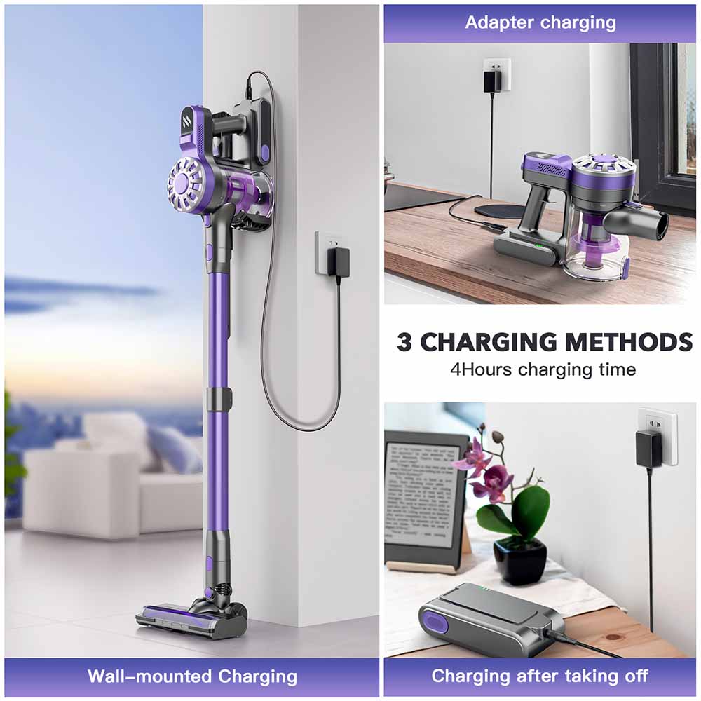 Teendow V07 Cordless Vacuum Cleaner, 12KPa Powerful Suction, 30min Runtime, 2200mAh Battery, 0.9L Dust Cup, 5-Stage Filtration, Wall-Mounted Design for Hard Floors & Carpets