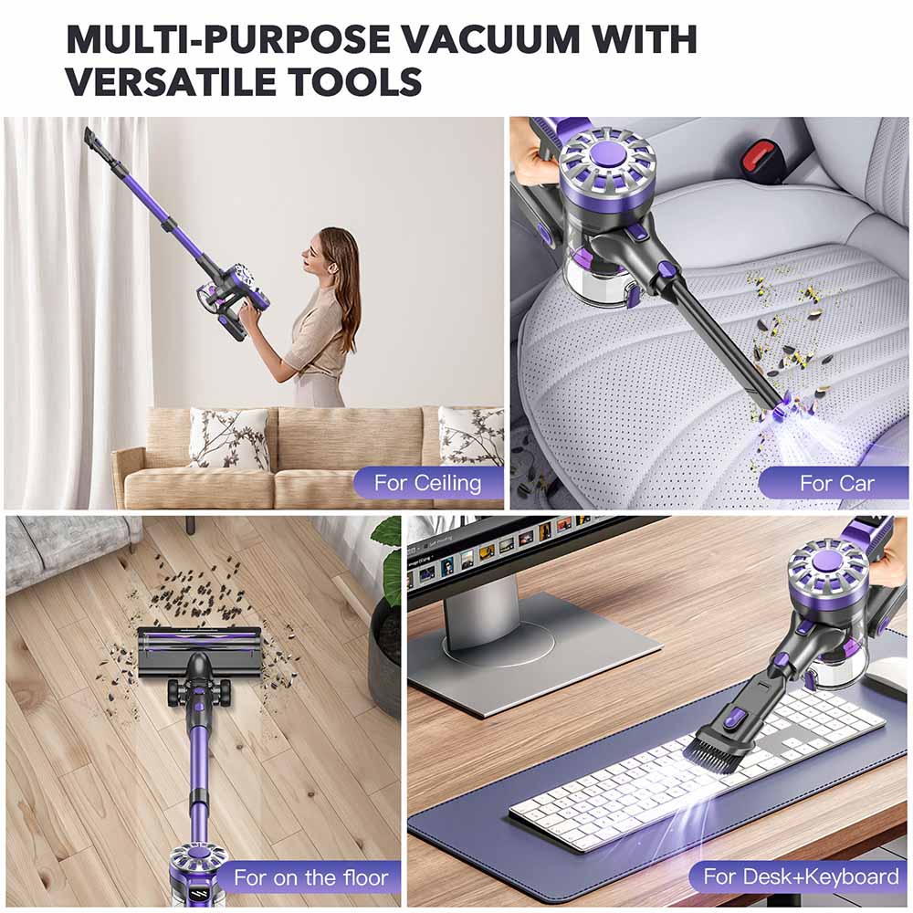 Teendow V07 Cordless Vacuum Cleaner, 12KPa Powerful Suction, 30min Runtime, 2200mAh Battery, 0.9L Dust Cup, 5-Stage Filtration, Wall-Mounted Design for Hard Floors & Carpets