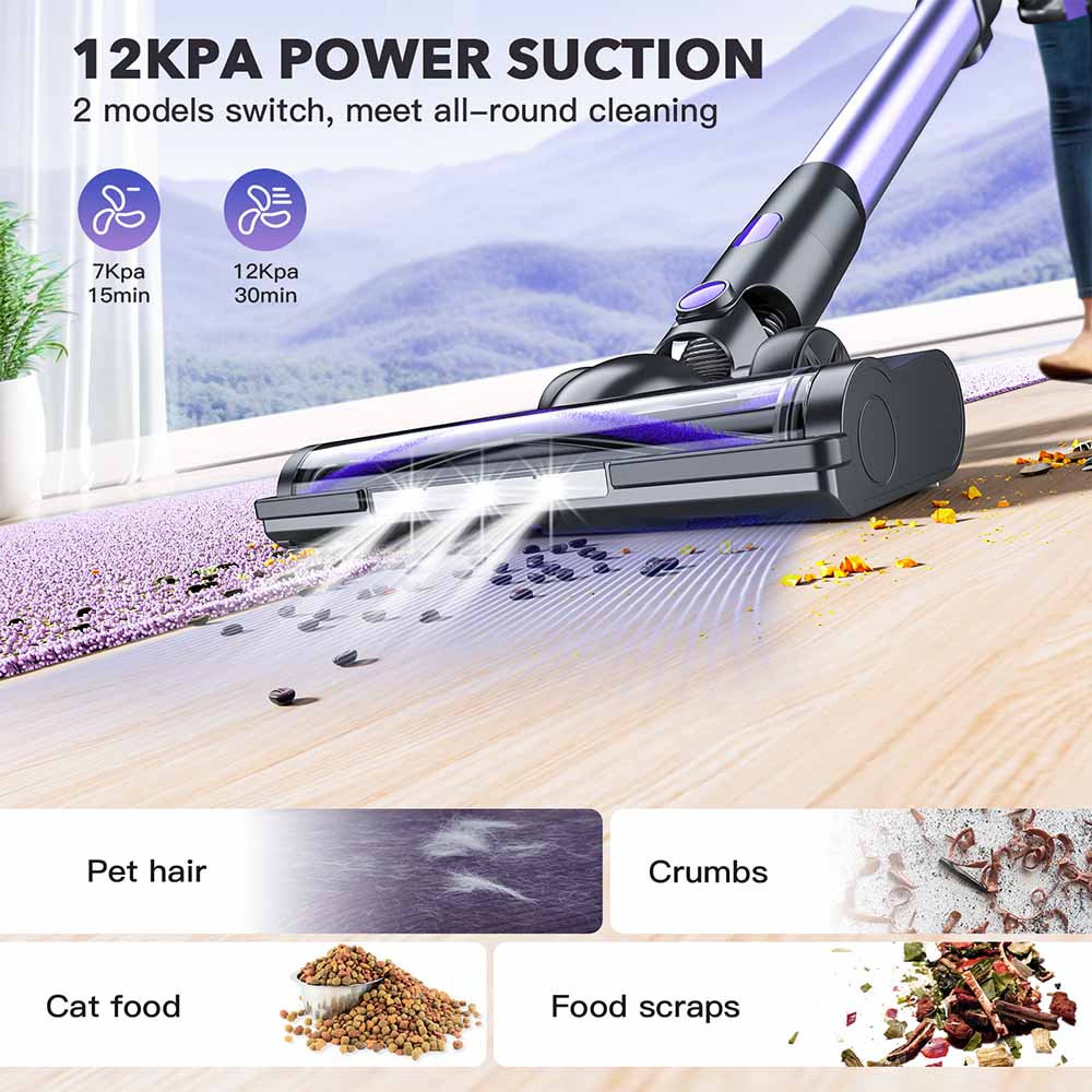 Teendow V07 Cordless Vacuum Cleaner, 12KPa Powerful Suction, 30min Runtime, 2200mAh Battery, 0.9L Dust Cup, 5-Stage Filtration, Wall-Mounted Design for Hard Floors & Carpets