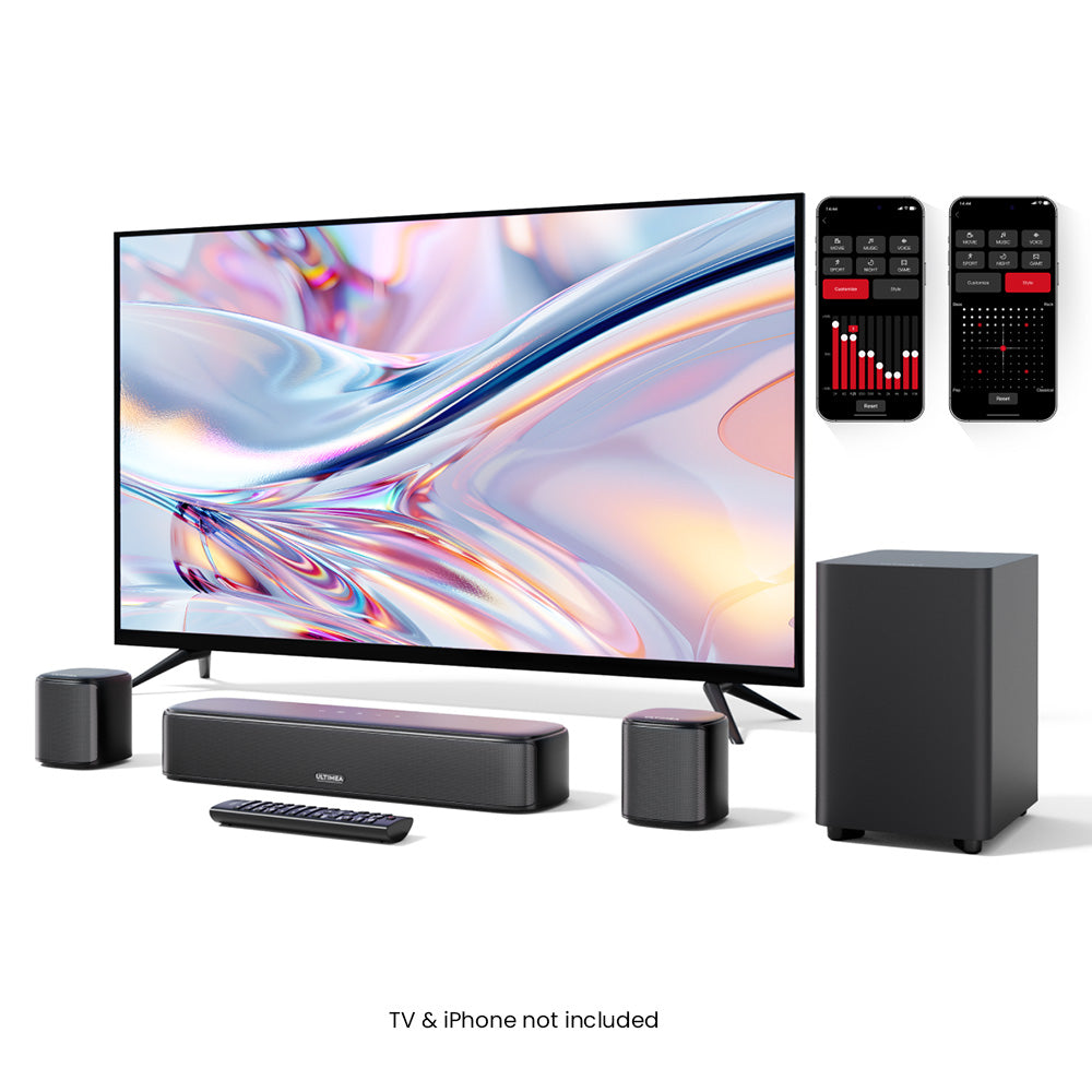 Ultimea Aura A30 5.1 Soundbar Subwoofer Speaker Kit, 5.1 Channel, App Control, 10 Bands Equalizer Settings, 121 Preset EQ Matrices