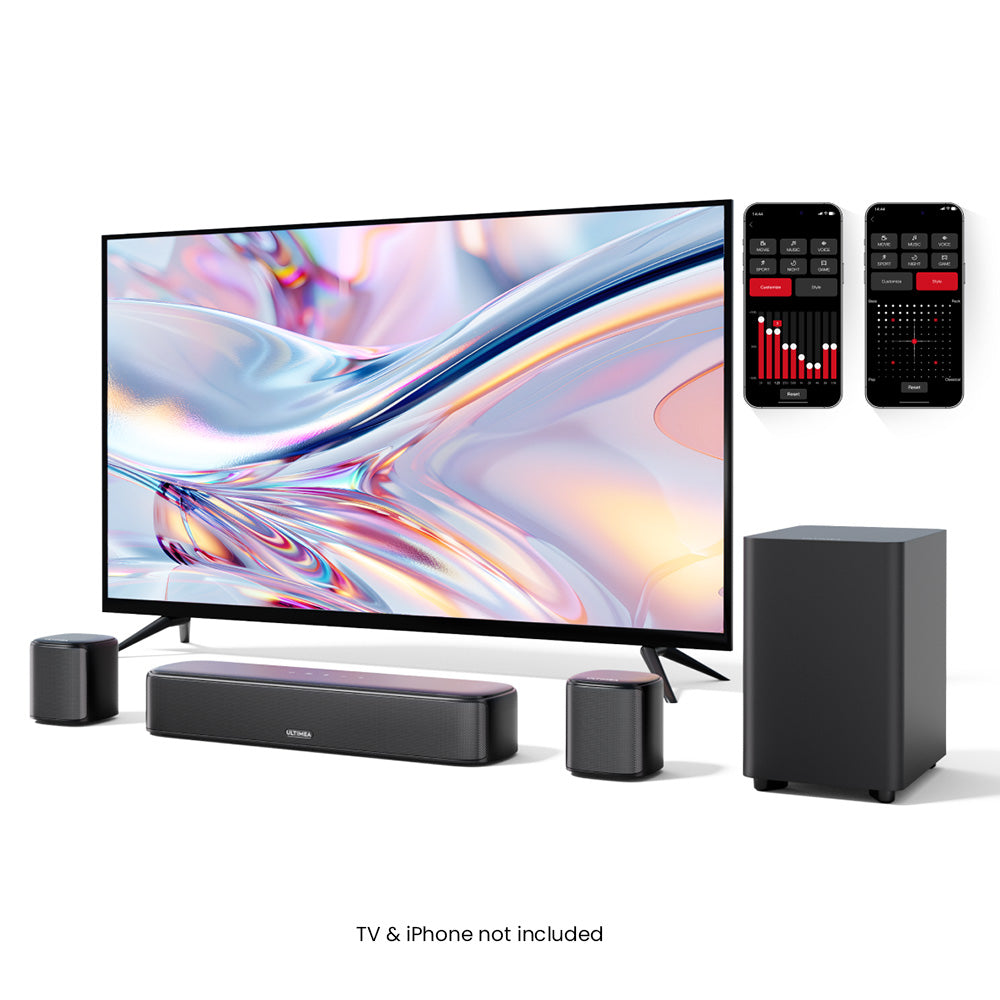 Ultimea Aura A30 5.1 Soundbar Subwoofer Speaker Kit, 5.1 Channel, App Control, 10 Bands Equalizer Settings, 121 Preset EQ Matrices