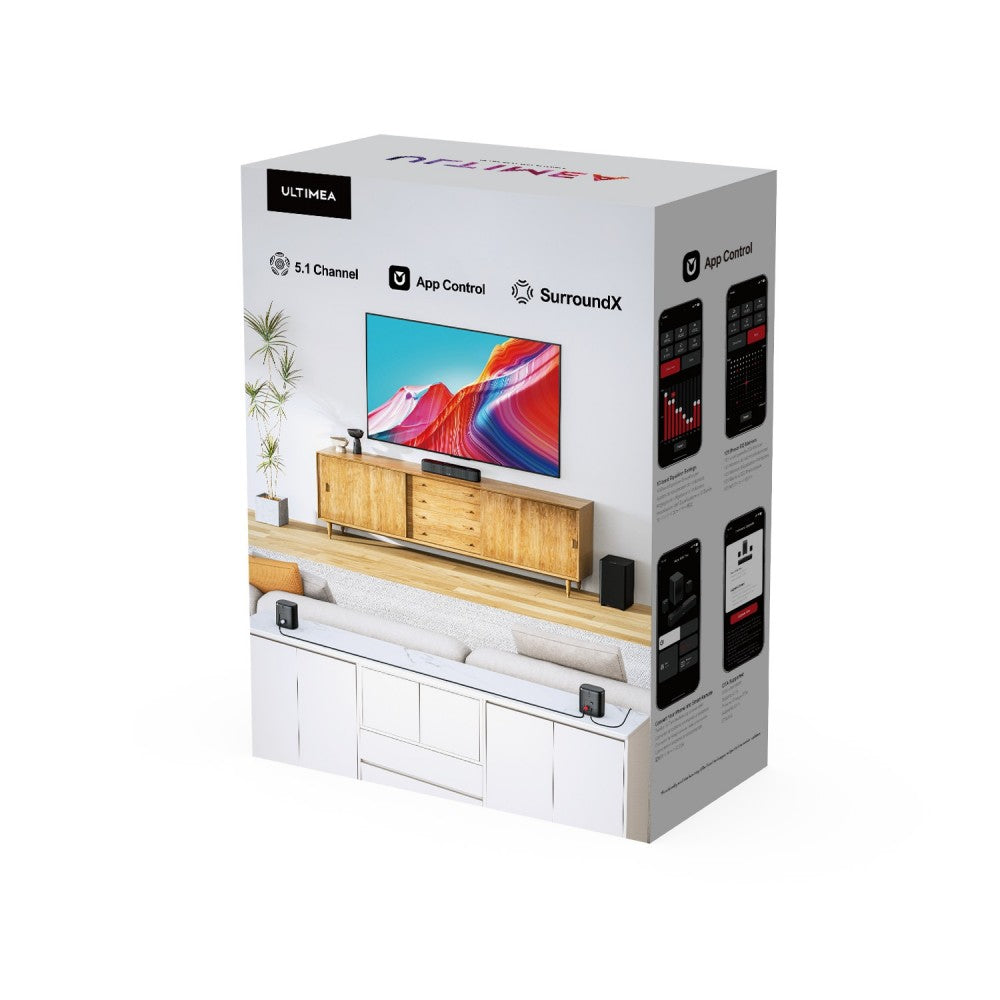 Ultimea Aura A50 Pro 5.1 Soundbar, Dolby Atmos, Surround Sound System for TV, App Control, 2 Surround Speakers, HDMI eARC/OPT/AUX/BT