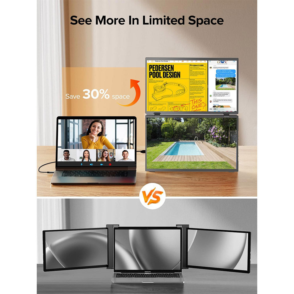 UPERFECT Delta 15.6-inch Dual Screen Portable Folding Monitor, 1920*1080 FHD IPS Screen, 60Hz Refresh Rate, 1000:1 Contrast Ratio, 360° Folding, Built-in Speaker, Built-in Stand & VESA Mountable, 2*Full-Featured Type-C, 2* mini HDMI - EU Plug
