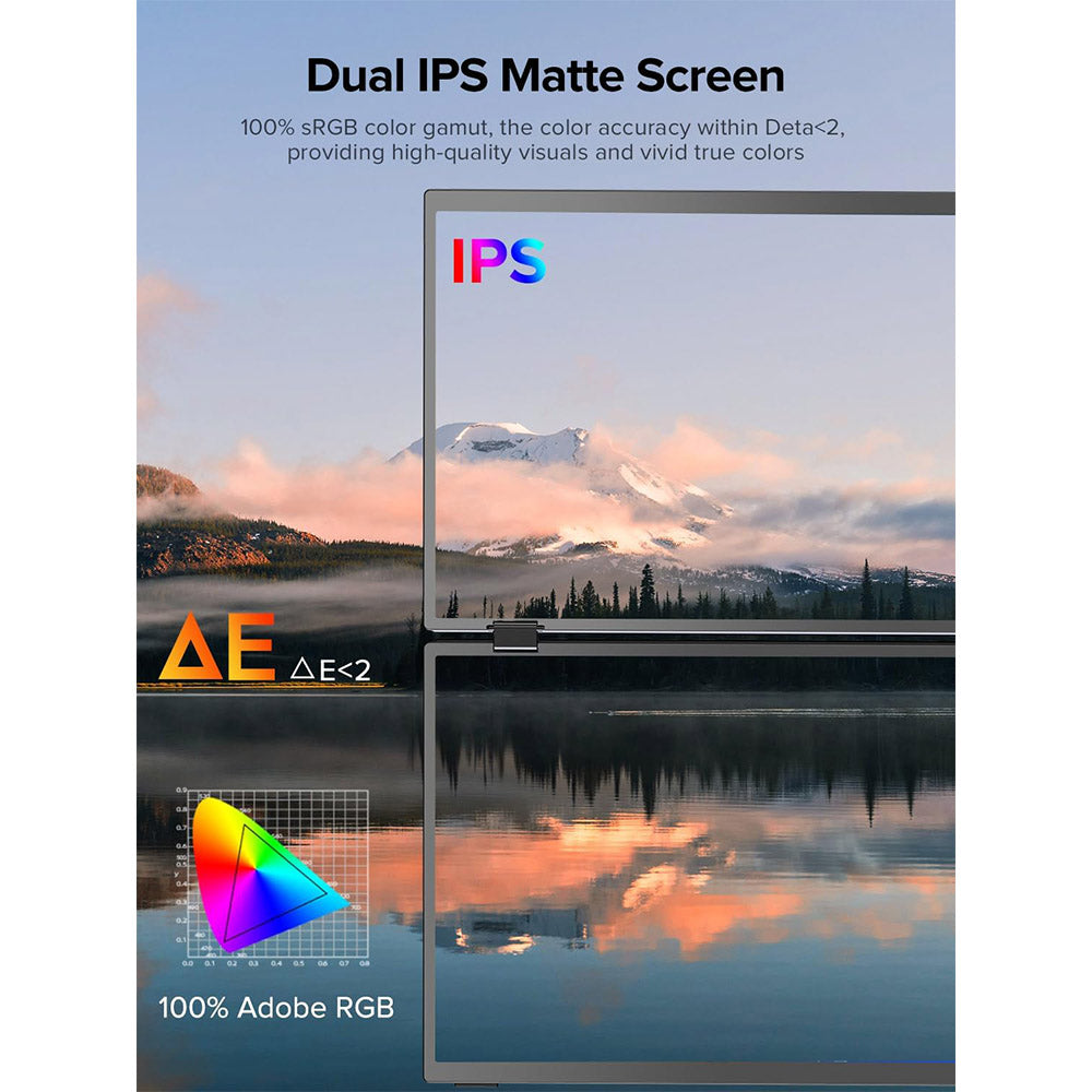 UPERFECT Delta 15.6-inch Dual Screen Portable Folding Monitor, 1920*1080 FHD IPS Screen, 60Hz Refresh Rate, 1000:1 Contrast Ratio, 360° Folding, Built-in Speaker, Built-in Stand & VESA Mountable, 2*Full-Featured Type-C, 2* mini HDMI - EU Plug