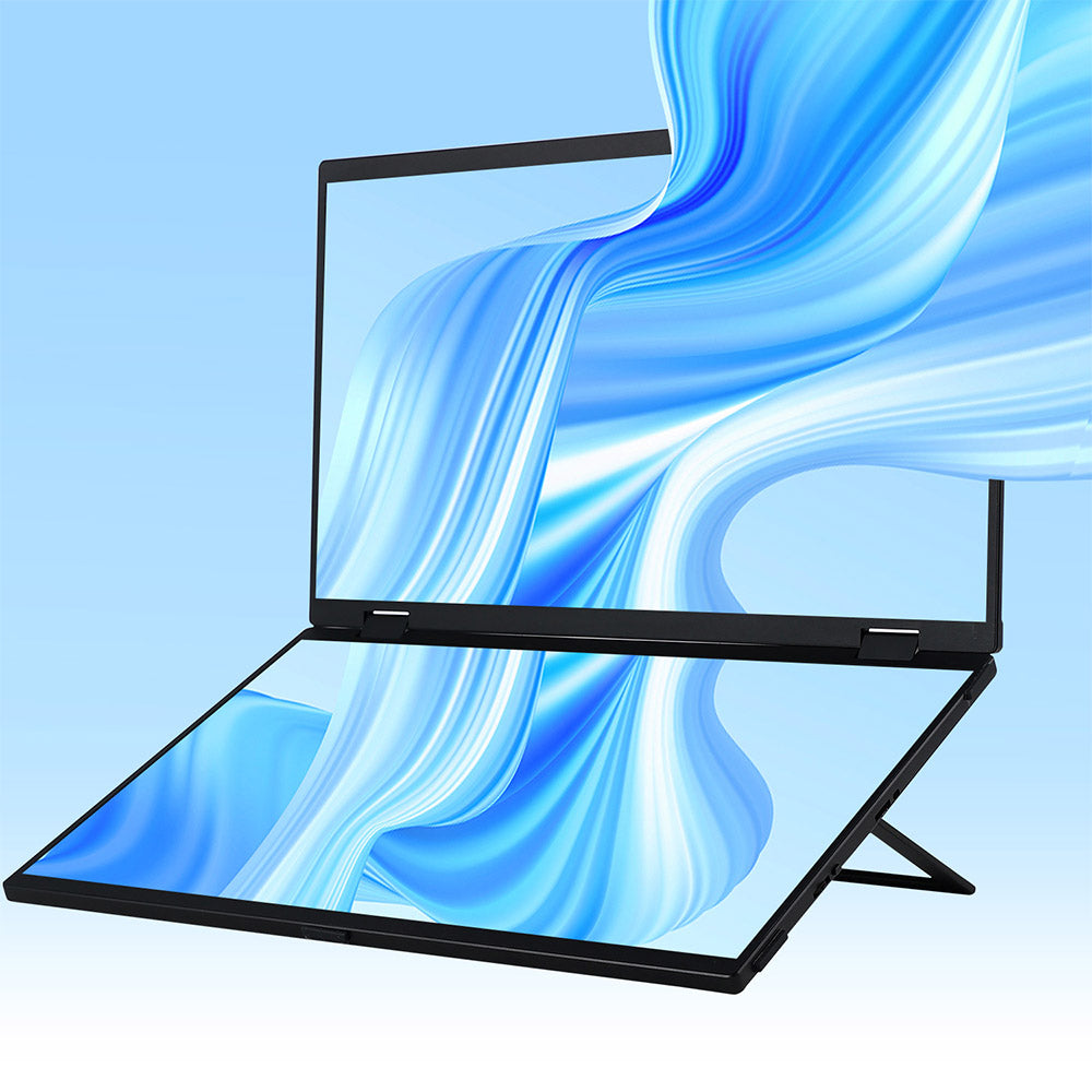 UPERFECT Delta 15.6-inch Dual Screen Portable Folding Monitor, 1920*1080 FHD IPS Screen, 60Hz Refresh Rate, 1000:1 Contrast Ratio, 360° Folding, Built-in Speaker, Built-in Stand & VESA Mountable, 2*Full-Featured Type-C, 2* mini HDMI - EU Plug