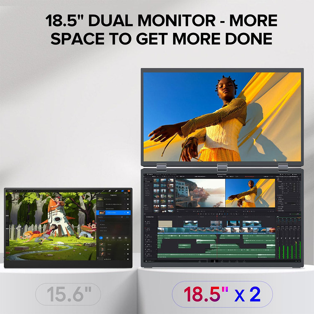 UPERFECT Delta Max 18.5-inch Dual Screen Portable Monitor, 1920*1080 IPS Screen, 100Hz Refresh Rate, 100% sRGB, Built-in Speaker, Driver Free, 360° Folding, Adjustable Stand & VESA Mountable, Screen Extender for Laptop PC Phone Game Console - EU Plug