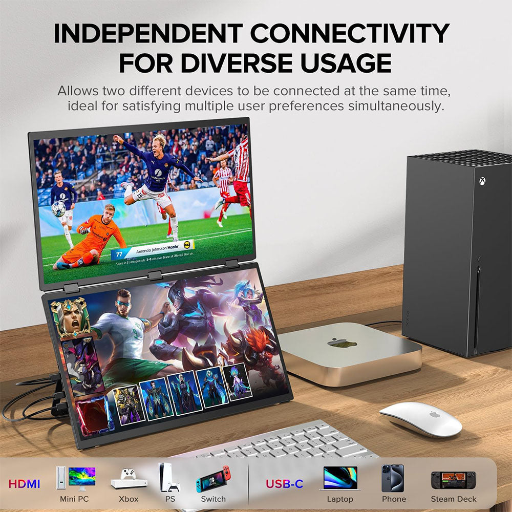 UPERFECT Delta Max 18.5-inch Dual Screen Portable Monitor, 1920*1080 IPS Screen, 100Hz Refresh Rate, 100% sRGB, Built-in Speaker, Driver Free, 360° Folding, Adjustable Stand & VESA Mountable, Screen Extender for Laptop PC Phone Game Console - EU Plug