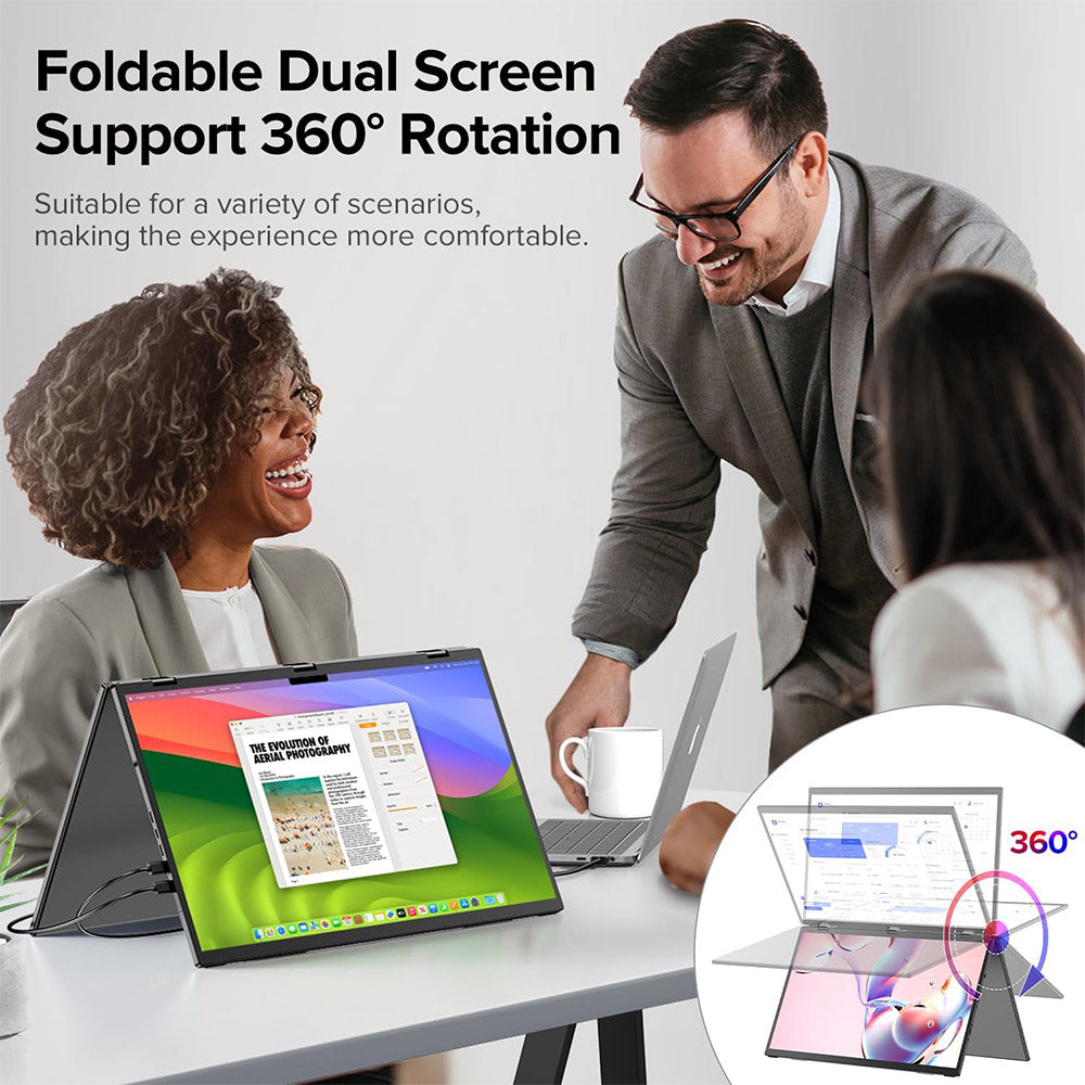 UPERFECT Delta Max 18.5-inch Dual Screen Portable Monitor, 1920*1080 IPS Screen, 100Hz Refresh Rate, 100% sRGB, Built-in Speaker, Driver Free, 360° Folding, Adjustable Stand & VESA Mountable, Screen Extender for Laptop PC Phone Game Console - EU Plug