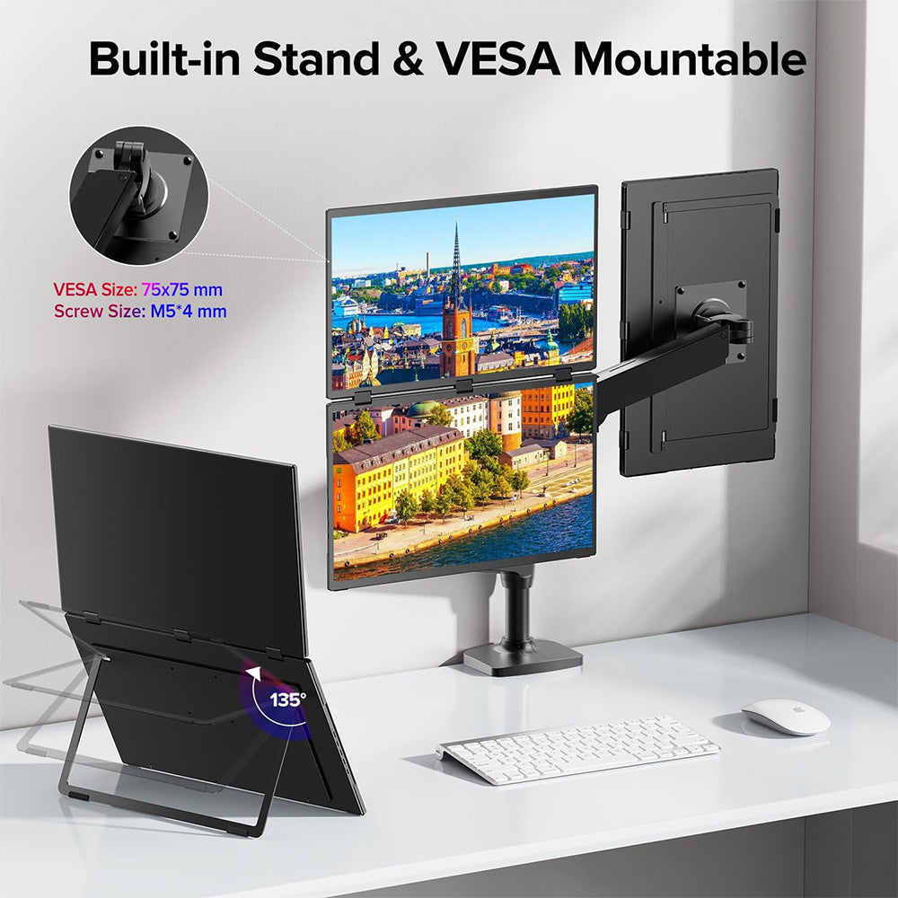UPERFECT Delta Max 18.5-inch Dual Screen Portable Monitor, 1920*1080 IPS Screen, 100Hz Refresh Rate, 100% sRGB, Built-in Speaker, Driver Free, 360° Folding, Adjustable Stand & VESA Mountable, Screen Extender for Laptop PC Phone Game Console - EU Plug