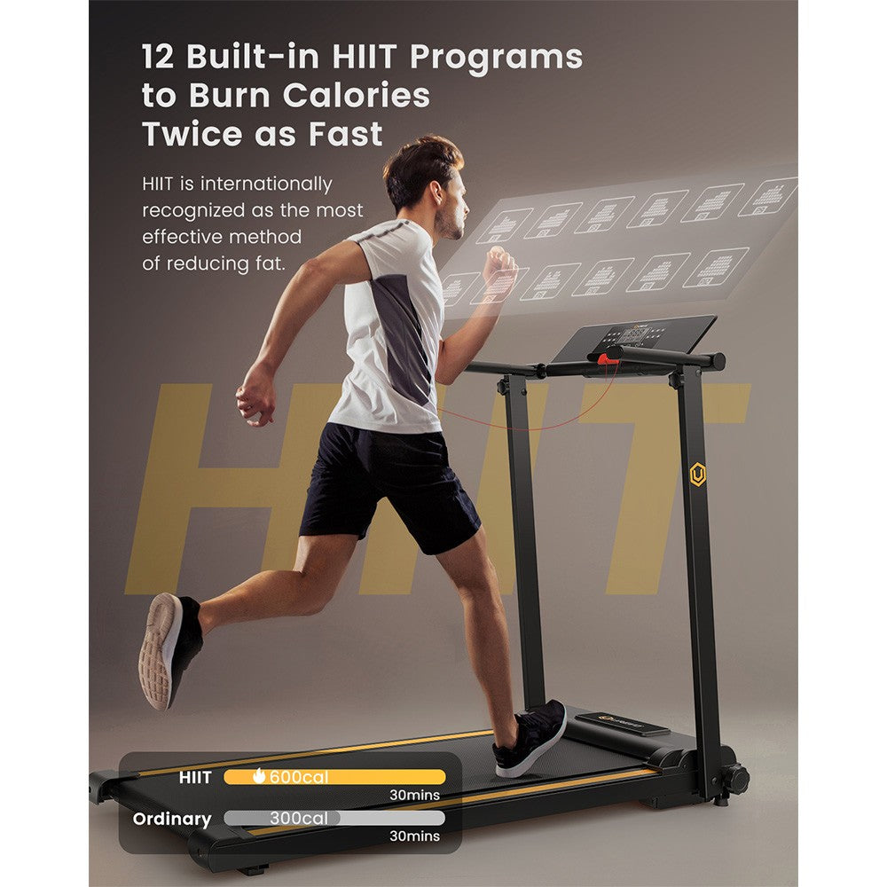 UREVO URTM006 Foldable Mini Treadmill, Max Speed 1-10km/h, Walking Area 105*40cm, Max Load 100kg, 12 Built-in HIIT Programs