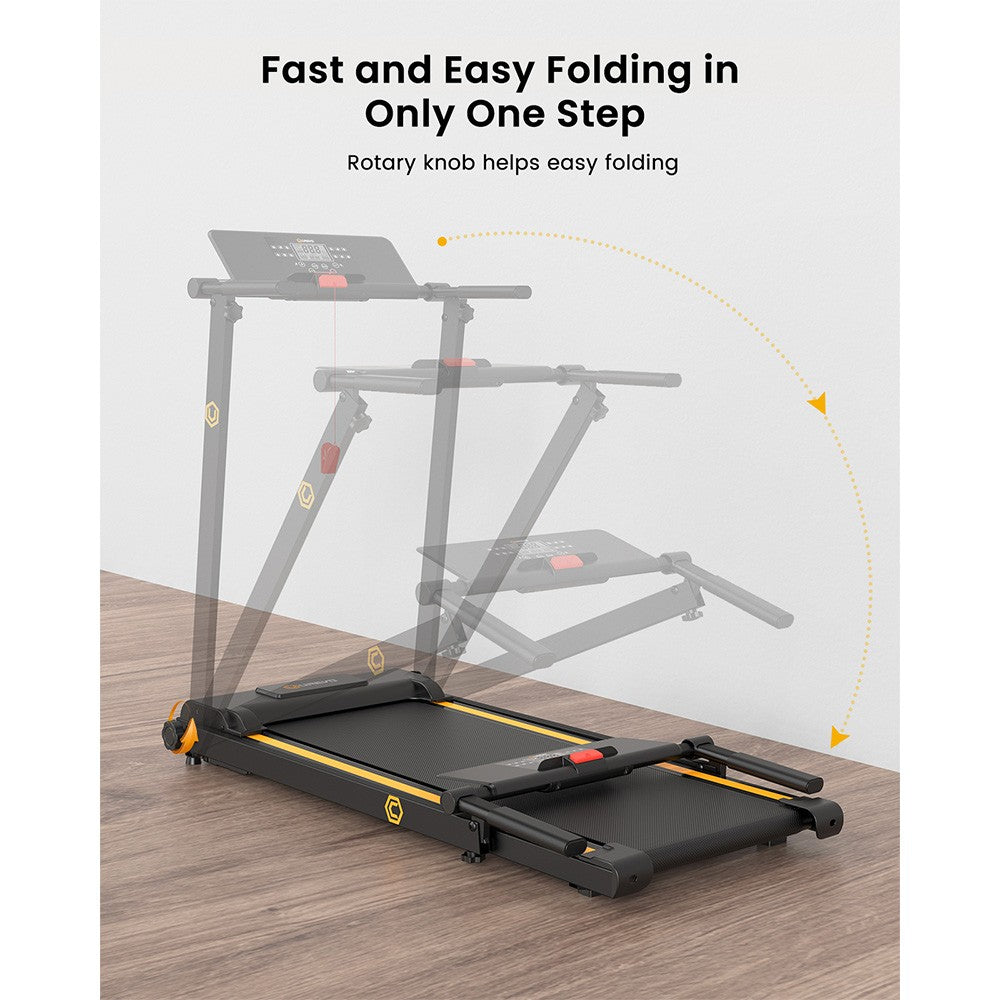 UREVO URTM006 Foldable Mini Treadmill, Max Speed 1-10km/h, Walking Area 105*40cm, Max Load 100kg, 12 Built-in HIIT Programs