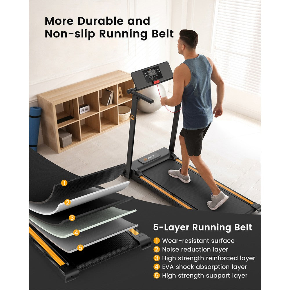 UREVO URTM006 Foldable Mini Treadmill, Max Speed 1-10km/h, Walking Area 105*40cm, Max Load 100kg, 12 Built-in HIIT Programs