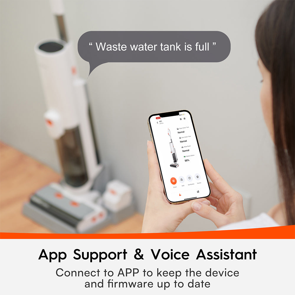 Ultenic AC1 Cordless Wet Dry Vacuum Cleaner, 15KPa Suction, 2L Water Tank, Dual Edge Cleaning, 45min Runtime, Smart LED Display, APP Support, Voice Assistant - EU Plug