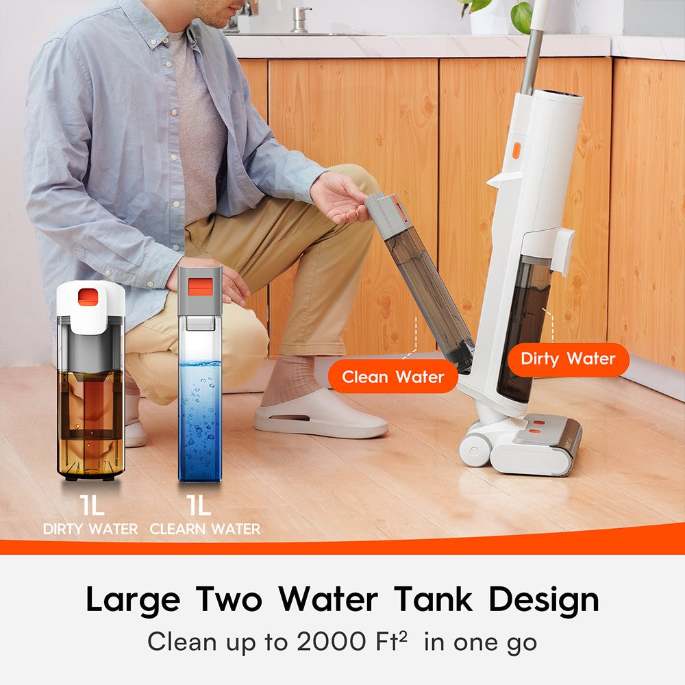 Ultenic AC1 Cordless Wet Dry Vacuum Cleaner, 15KPa Suction, 2L Water Tank, Dual Edge Cleaning, 45min Runtime, Smart LED Display, APP Support, Voice Assistant - EU Plug