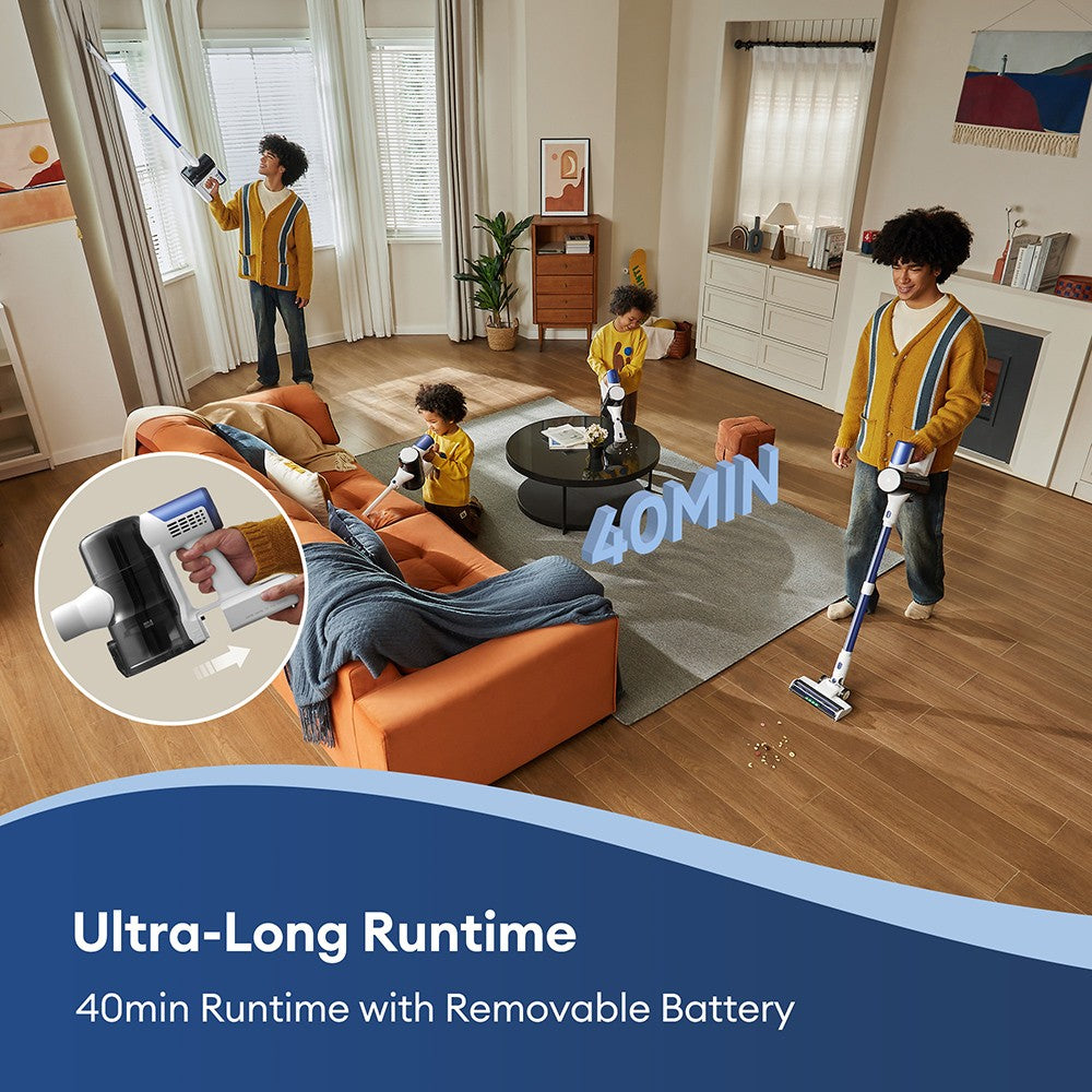 Ultenic U10 Ultra Cordless Vacuum Cleaner, 40kPa Suction, 450W Digital Motor, Self-standing, Telescopic Tube, 40min Runtime, Built-in Flashlight, 180° Swivel, 1L Dustbin