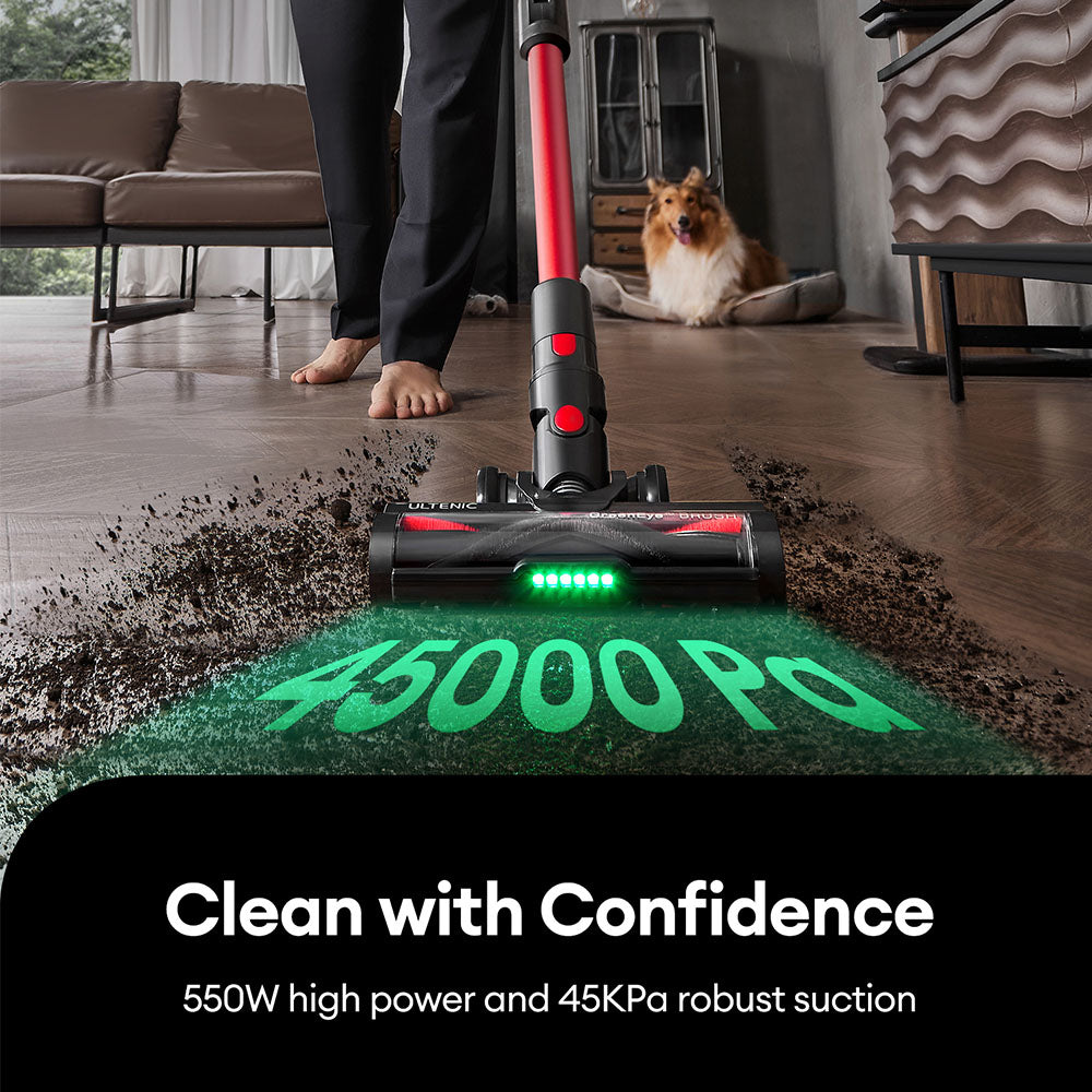 Ultenic U16 Flex Cordless Vacuum Cleaner, 45000Pa Suction, 60mins Runtime, GreenEye Technology, Folding Tube, Anti-Tangle Brush for Carpets, Animal Hair and Hard Floor