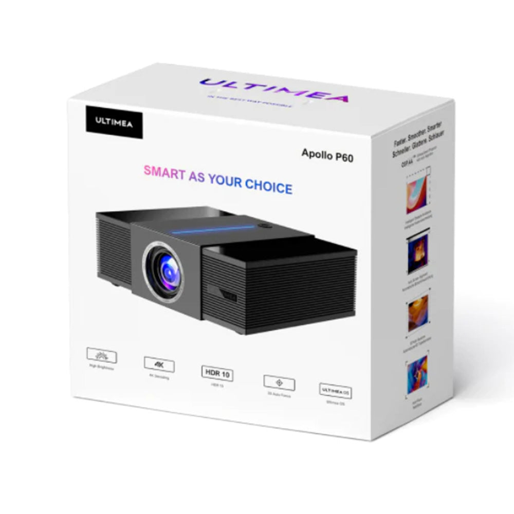 Ultimea Apollo P60 Projector, 900 ANSI Lumens, Fully-enclosed Optical Engine, Native 1080P, 30W Speaker, 4K Decoding, Auto Focus & 6D Auto-keystones, Bluetooth 5.3