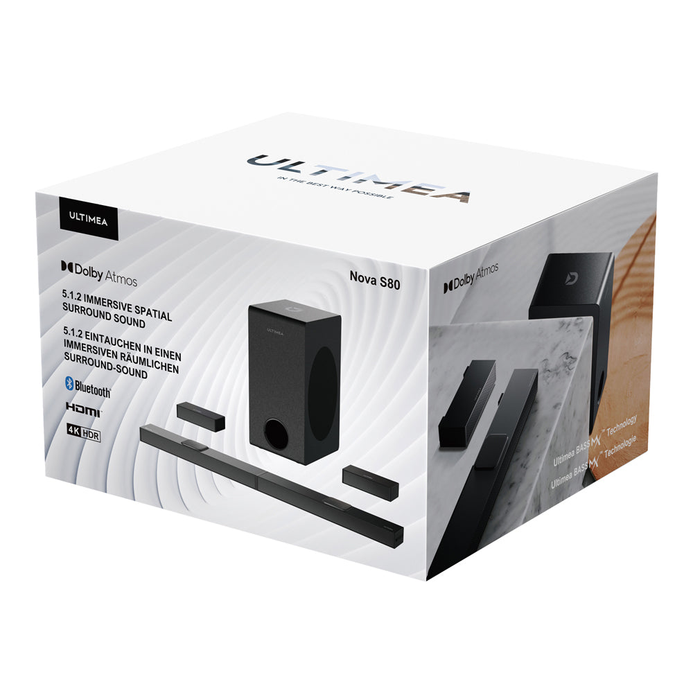 Ultimea Nova S80 Soundbar Subwoofer Speaker Kit, 5.1.2 CH, 4K HDR Passthrough, Dolby Atmos Decoding, 520W Peak Power