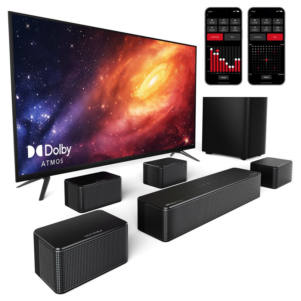 Ultimea Poseidon D80 7.1 Channel Soundbar Subwoofer Speaker Kit, Dolby Atmos, 460W Peak Power, APP Control, 10 Bands Equalizer Settings, 121 Preset EQ Matrices, Bluetooth 5.3