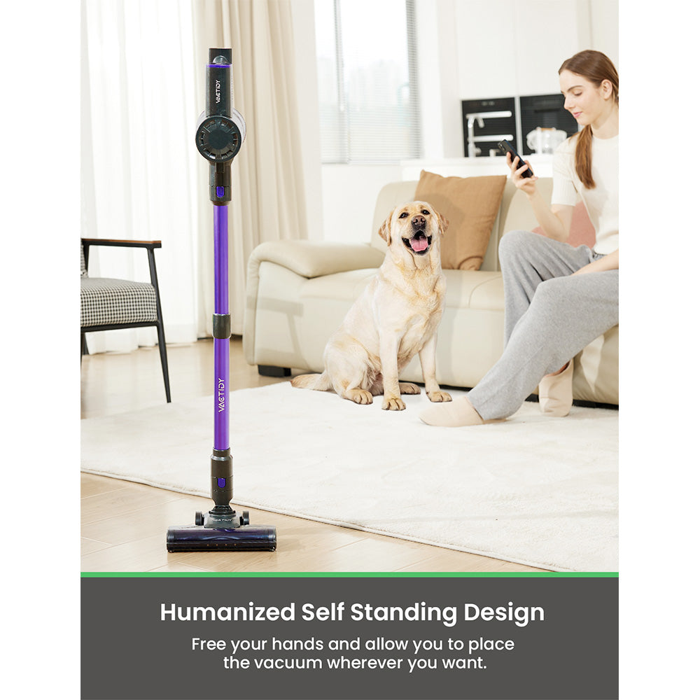 Vactidy V8 Pro Cordless Vacuum Cleaner, 25kPa Powerful Suction, Cyclonic Filtration System, 500ml Dust Cup, LED Touch Display, 180° Rotatable Brush Head, 35min Runtime, Self-Standing Design