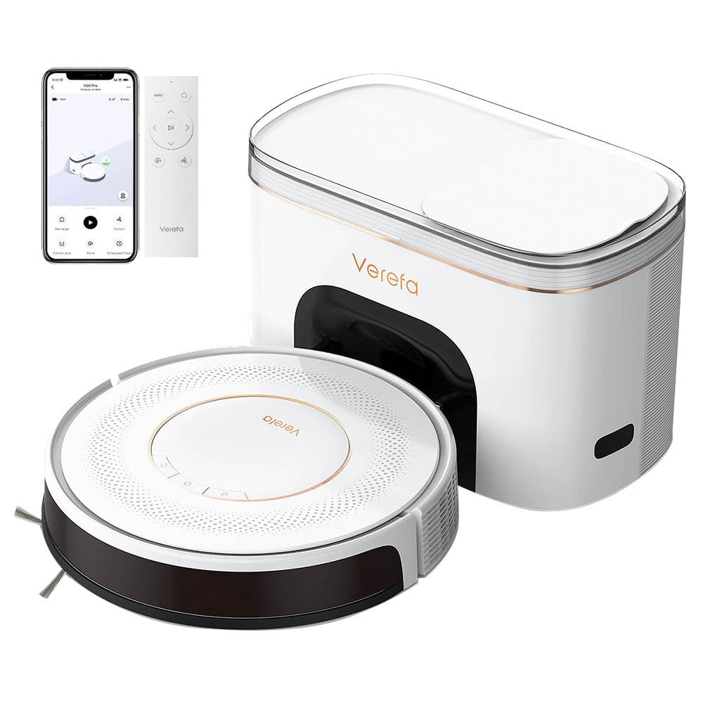 Verefa V60 Pro Robot Vacuum Cleaner, Self Emptying, 3200Pa Suction, 2L Dust Bag, Quiet Cleaning, Smart Navigation 2.0, 150Mins Max Runtime, APP/Remote Control - White