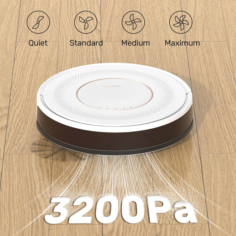 Verefa V60 Pro Robot Vacuum Cleaner, Self Emptying, 3200Pa Suction, 2L Dust Bag, Quiet Cleaning, Smart Navigation 2.0, 150Mins Max Runtime, APP/Remote Control - White