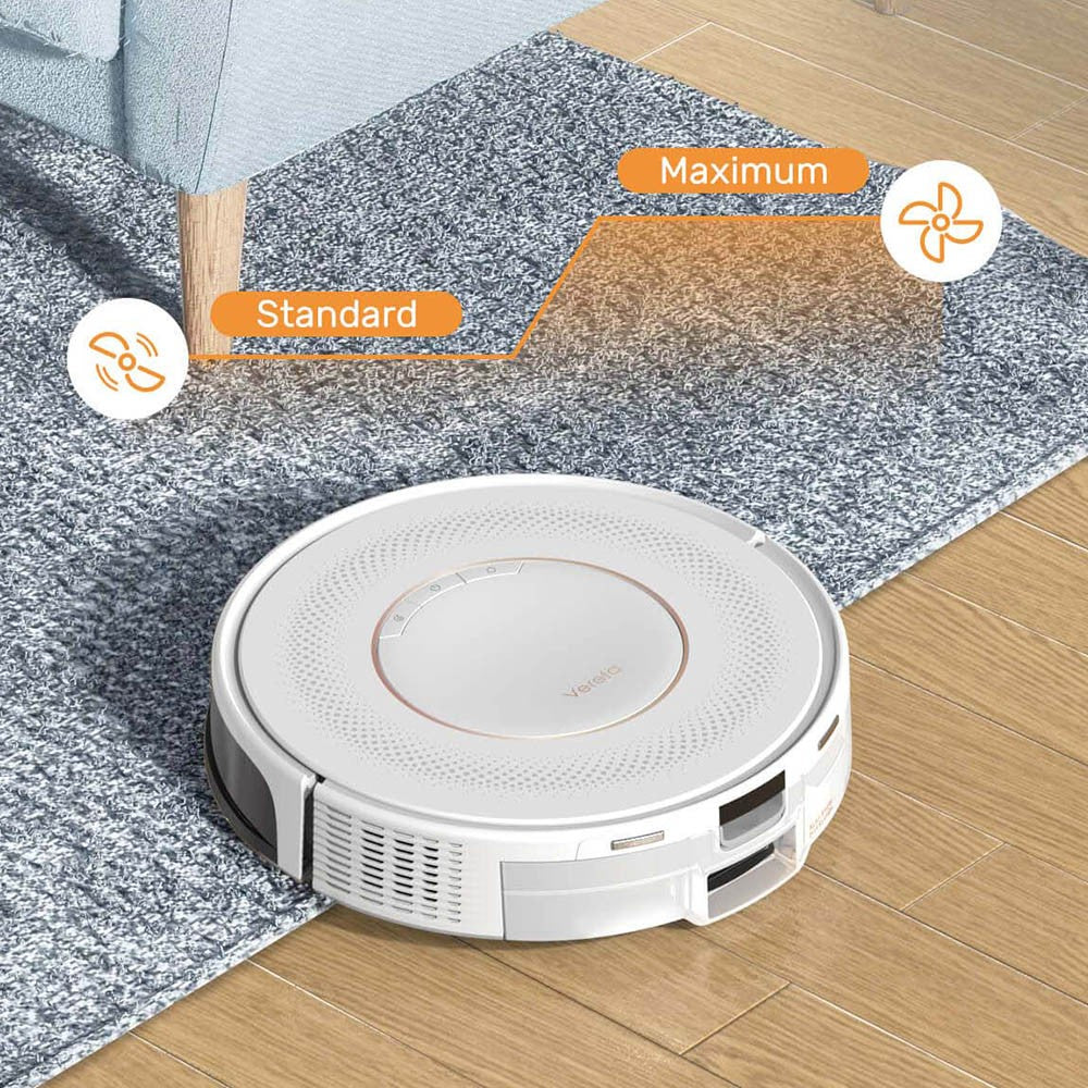 Verefa V60 Pro Robot Vacuum Cleaner, Self Emptying, 3200Pa Suction, 2L Dust Bag, Quiet Cleaning, Smart Navigation 2.0, 150Mins Max Runtime, APP/Remote Control - White