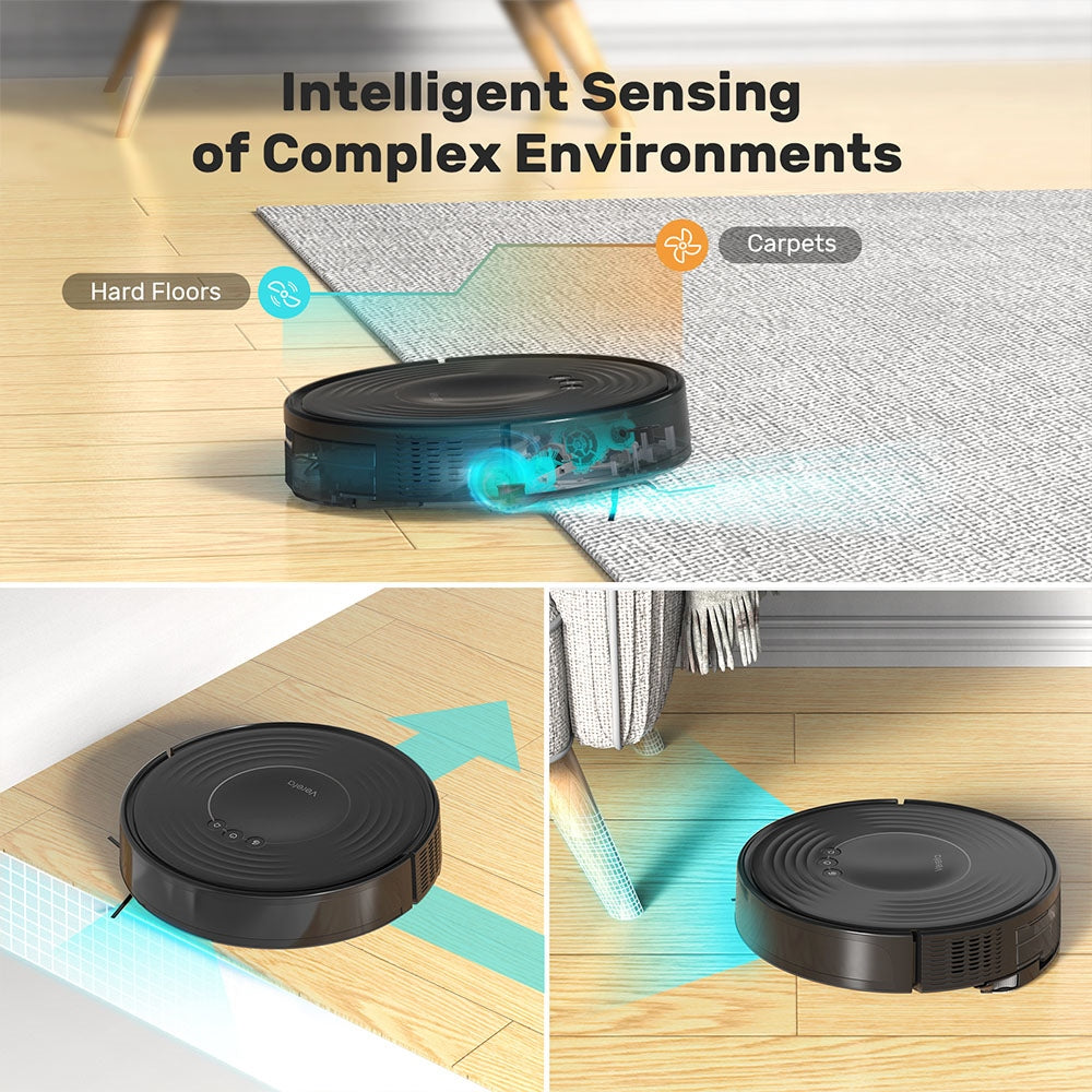 Verefa V60m Lite Robot Vacuum Cleaner, 2700Pa Max Suction, 2 in 1 Vacuuming Mopping, 250ml Dust Box, Max 150 Mins Runtime, App/Voice Control - Black